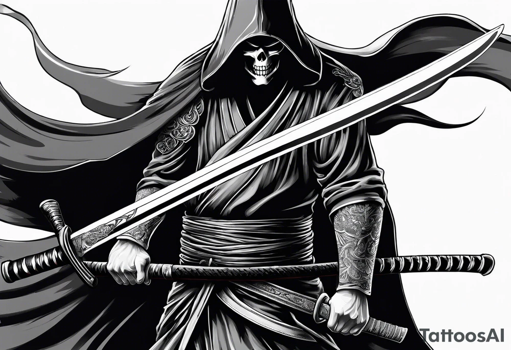 katana with grim reaper tattoo idea