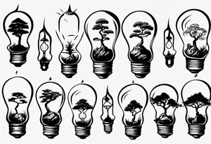 A tiny bonsai tree inside an upside down light bulb tattoo idea