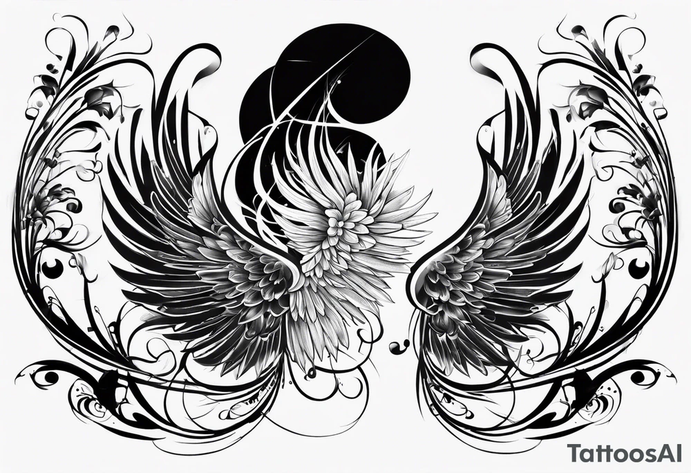 music leaves swirls key wings tattoo idea