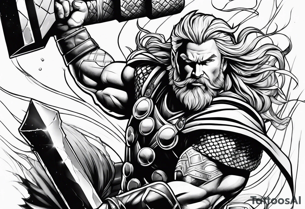 Thor mit Hammer in Aktion tattoo idea