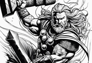 Thor mit Hammer in Aktion tattoo idea