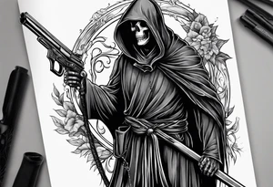 grim reaper with sword and pistol tattoo idea