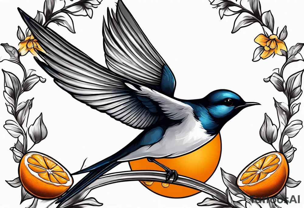 swallow holding an orange blossom tattoo idea
