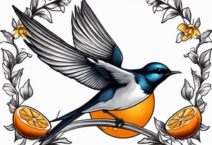 swallow holding an orange blossom tattoo idea