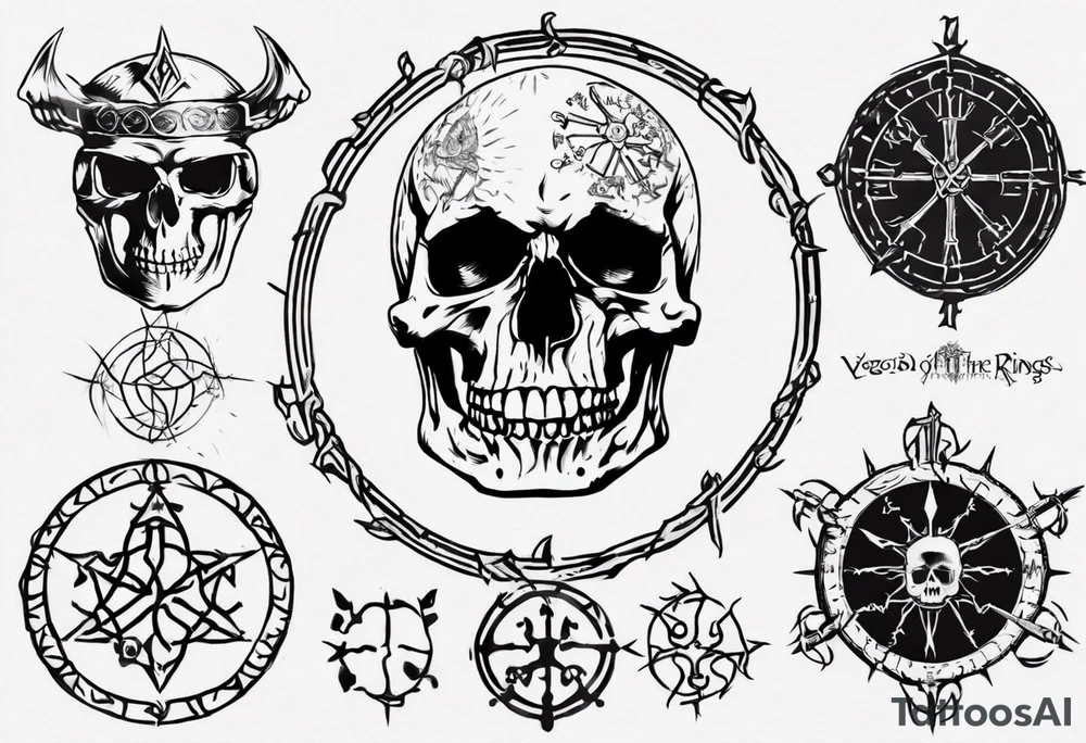 Skull, Lord of the rings, Vegvisir tattoo idea