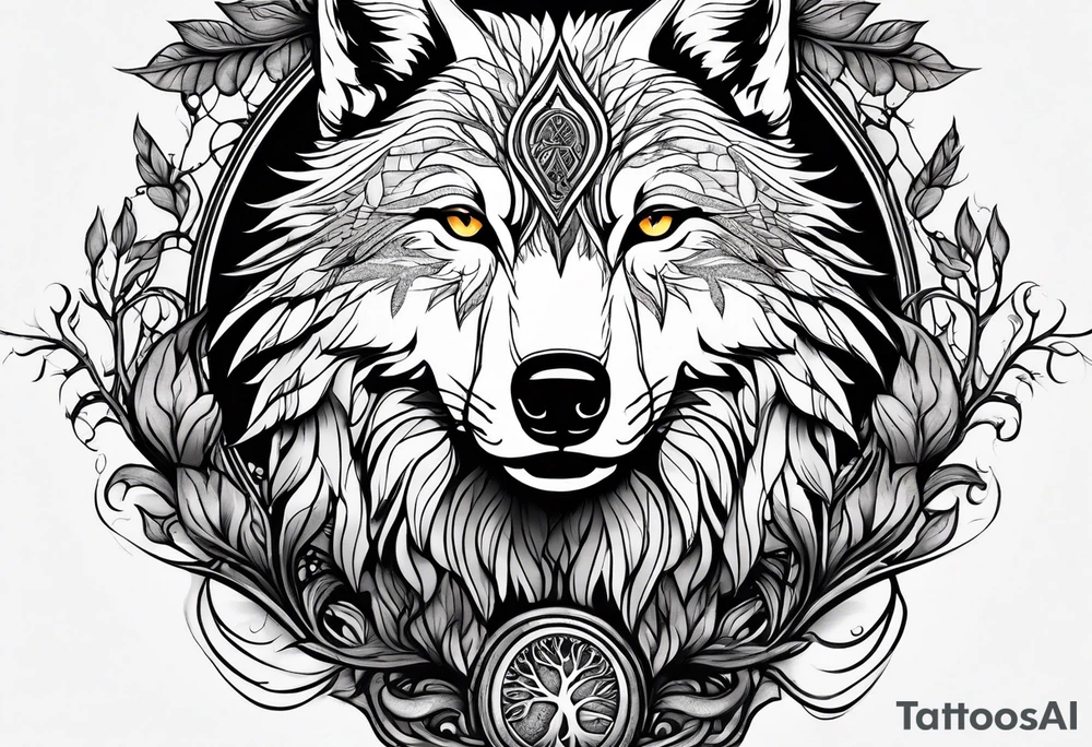 wolf raven and tree of life tattoo idea