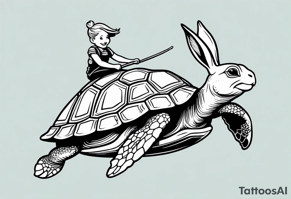 Bunny riding on a sea turtle tattoo idea