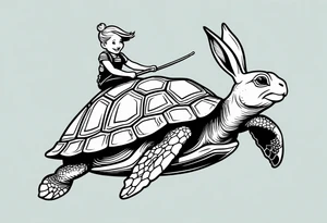 Bunny riding on a sea turtle tattoo idea