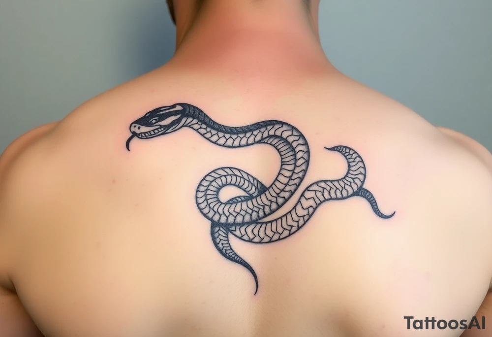Detailed unique amazing looking snake who Battles the mental State derealisation. Elements like fire, water, or lightning. tattoo idea