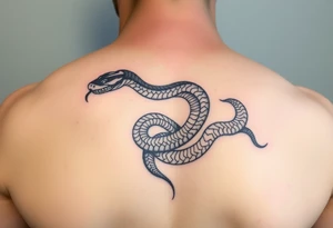 Detailed unique amazing looking snake who Battles the mental State derealisation. Elements like fire, water, or lightning. tattoo idea