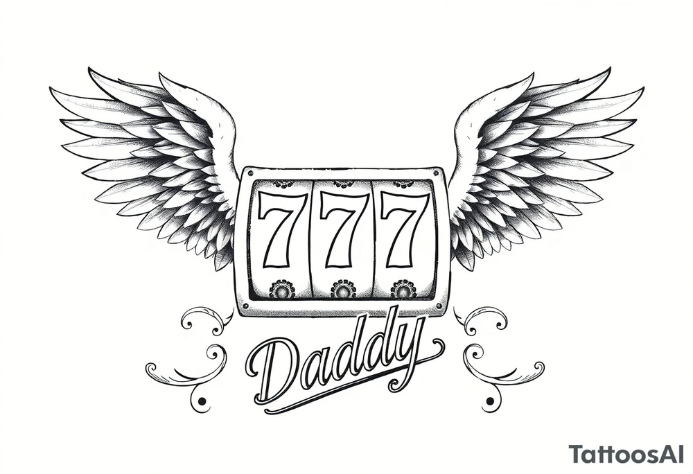 Slot machine with 777 and the word Daddy with angel wings tattoo idea