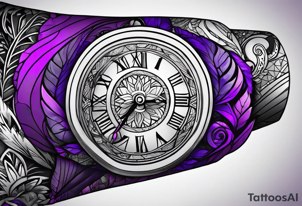 lines around wrist, abstract, black and purple, covered from wrist to forearm, fully covered, no borders, blackwork, no faces tattoo idea