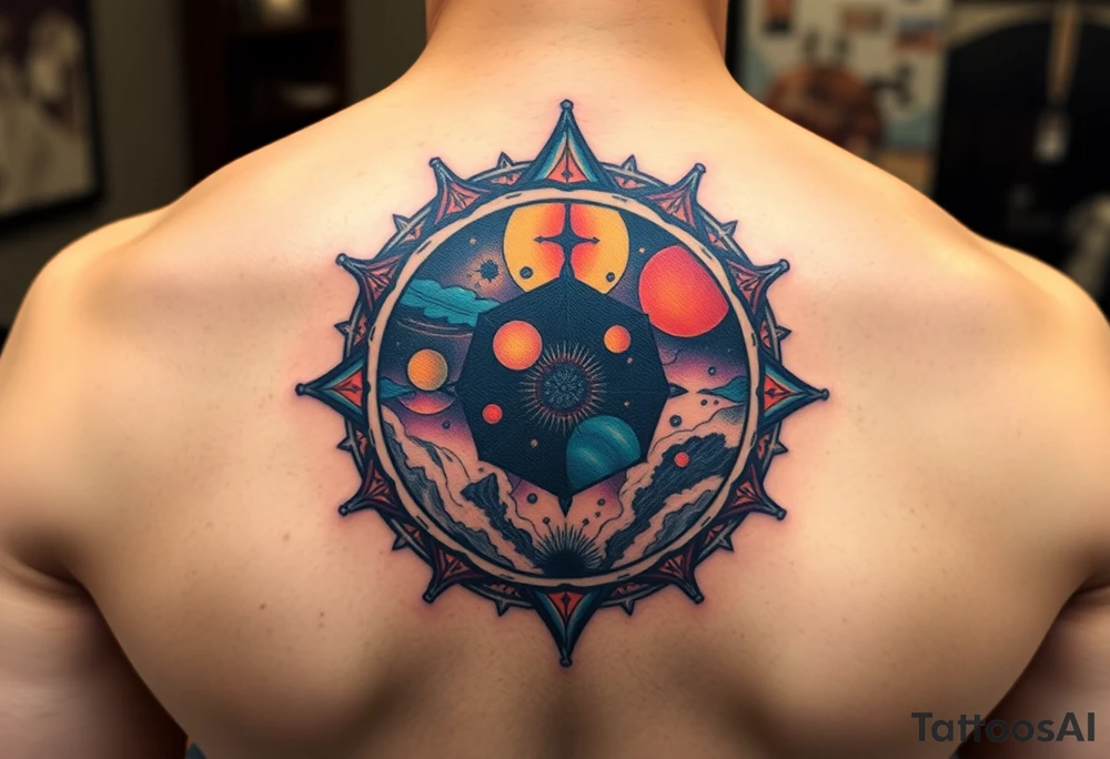 round tattoos with space theme tattoo idea
