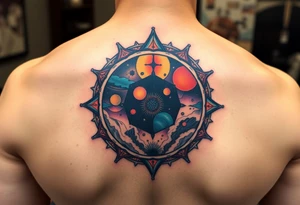 round tattoos with space theme tattoo idea