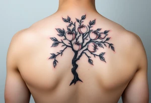 Peach tree with names scripted as branches tattoo idea