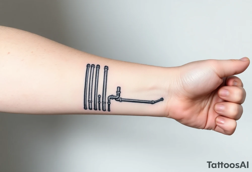 symetrical, vertical System of thin pipes that transitions gradually from the end into thick, widespread veins of forearm tattoo idea