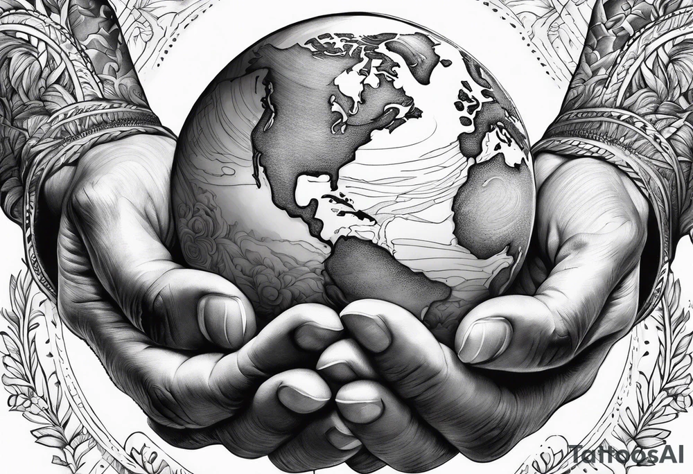 god holding the world in his hands crying tattoo idea
