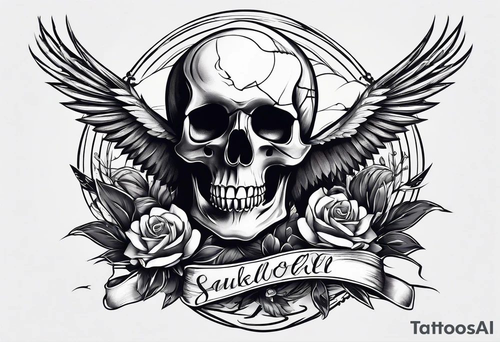 Skull and swallow simple tattoo idea