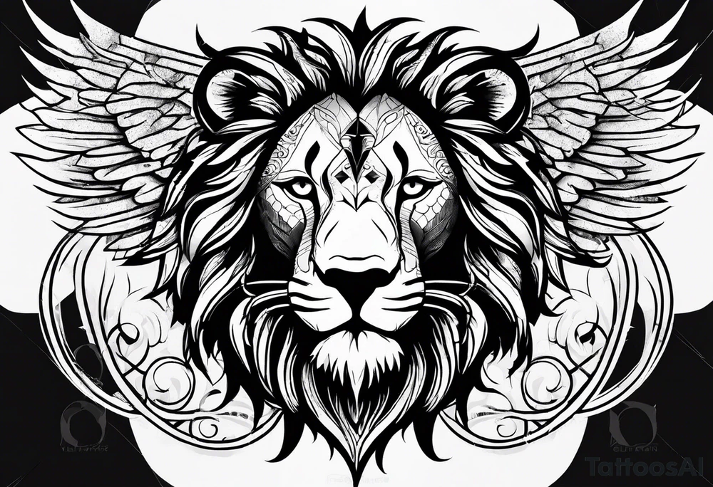Lion with burned wings and an ouroboros sign tattoo idea
