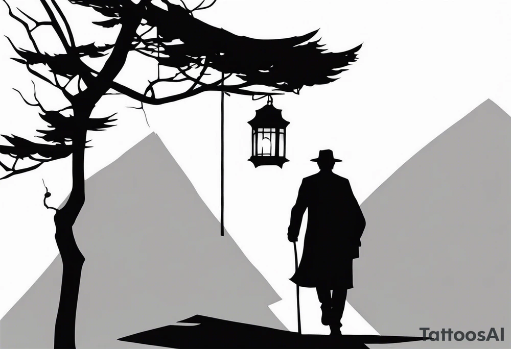 shadow of a man walking into a lantern tattoo idea