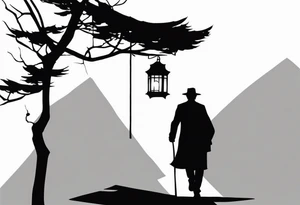 shadow of a man walking into a lantern tattoo idea
