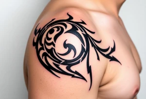 Big dark tribal spiraling down the arm to the elbow with lightning coming off the ends tattoo idea