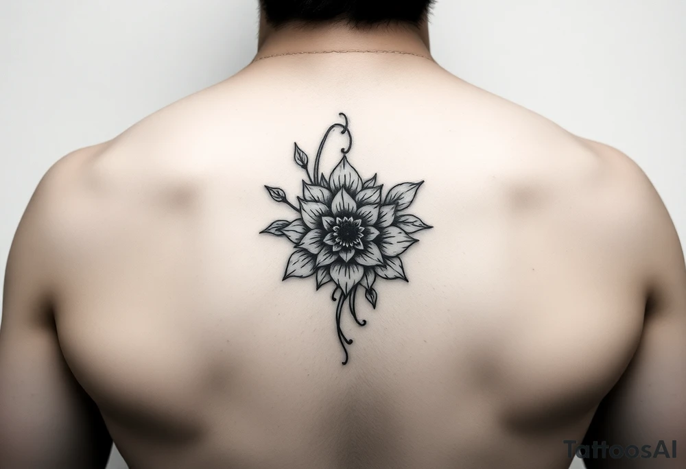 Make something similar to this. It should be a small, unique floral design. Use soft shading. tattoo idea