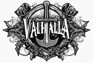 Valhalla sword shield axe barbed wire tattoo idea