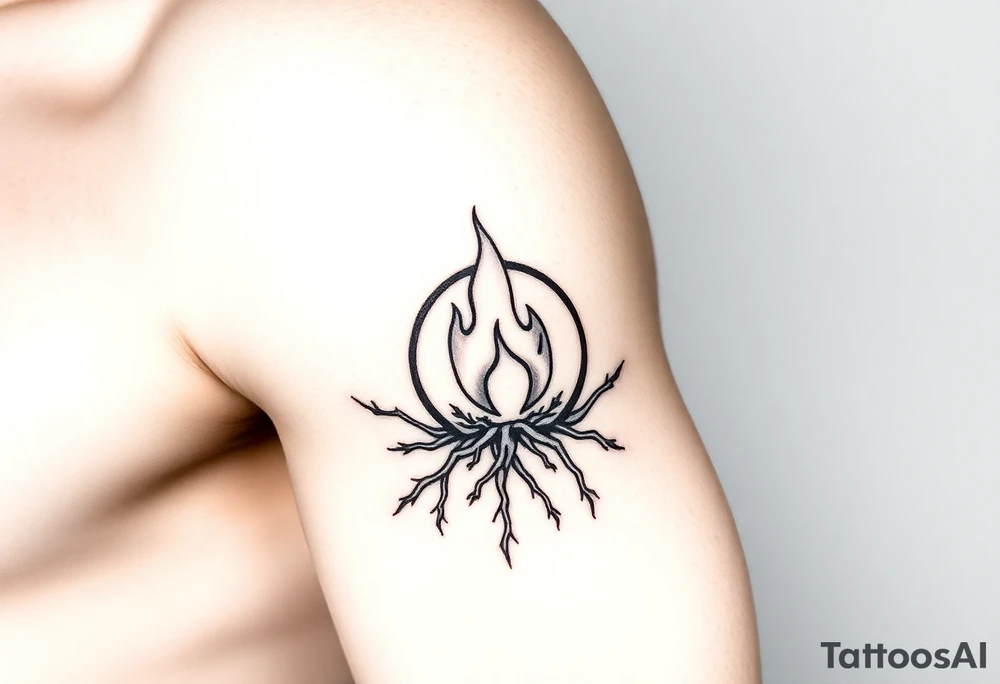 a round flame imprisoned in a roots circle tattoo idea