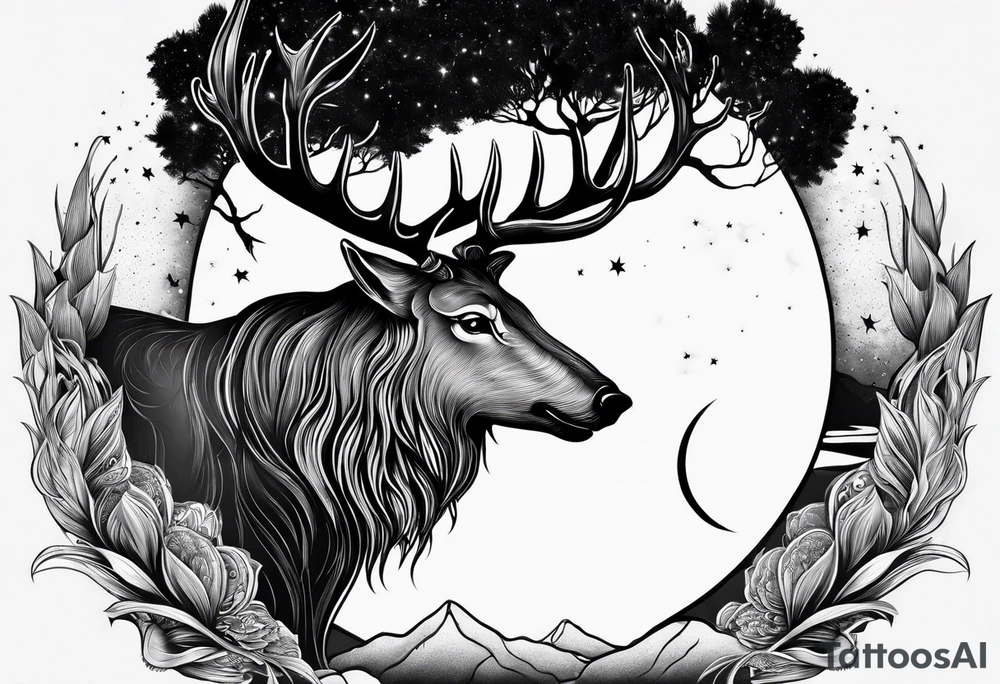 Lupo nella foresta con luna piena tattoo idea