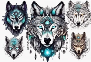 A wolf with a glowing pineal gland and spiritual symbolism tattoo idea