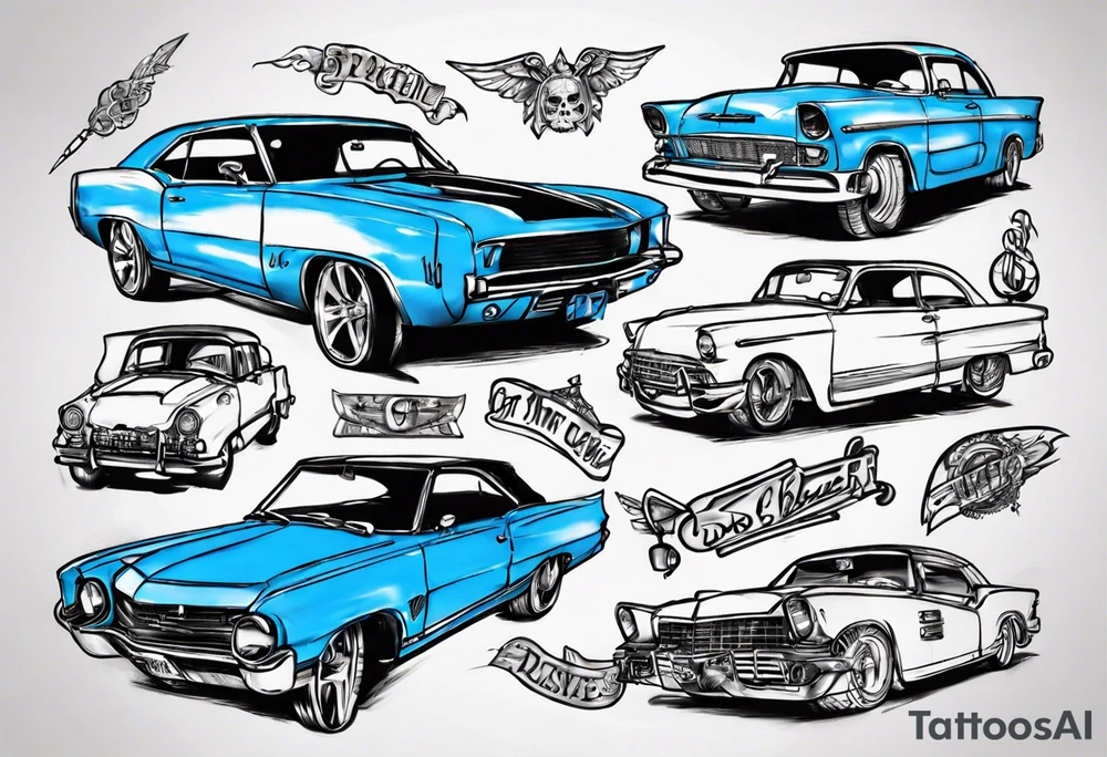 get into a blue car tattoo idea