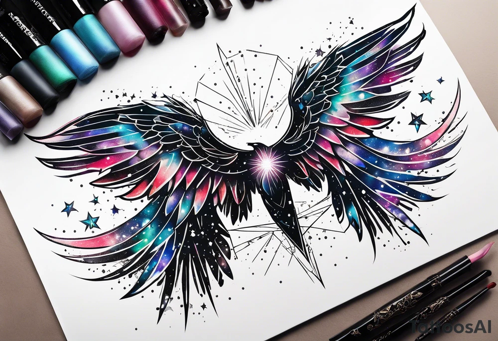 Constellation, wing , snow , géométric tattoo idea