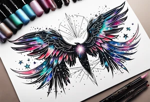 Constellation, wing , snow , géométric tattoo idea