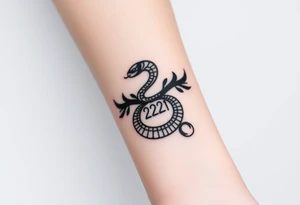 I want a small simple silhouette lines black and white wrist majestic royal snake tattoo that has number 12821 on its body along and also I want it to represent feminine energy crown queen Cycle tattoo idea