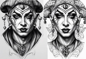 Happy and sad two face jester tattoo idea