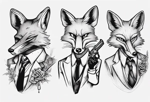 a fox holding a gun and smoking a coggarte tattoo idea