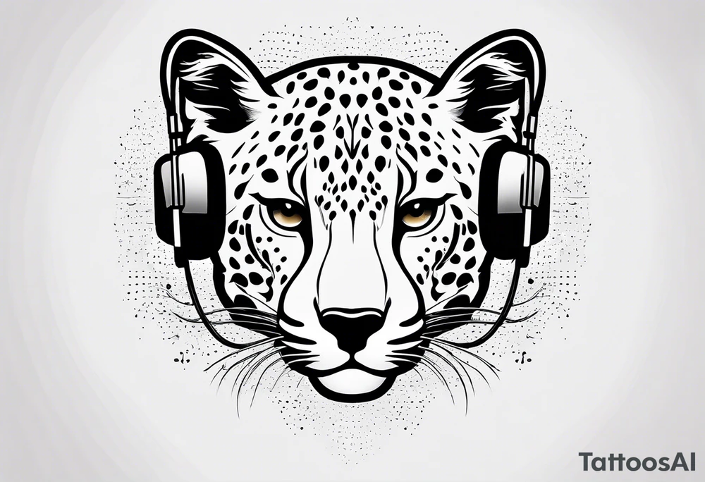 A minimalist tattoo of a cheetah head wearing headphones, showcasing your interest in music and the beauty of cheetahs tattoo idea