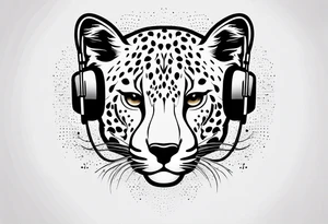 A minimalist tattoo of a cheetah head wearing headphones, showcasing your interest in music and the beauty of cheetahs tattoo idea