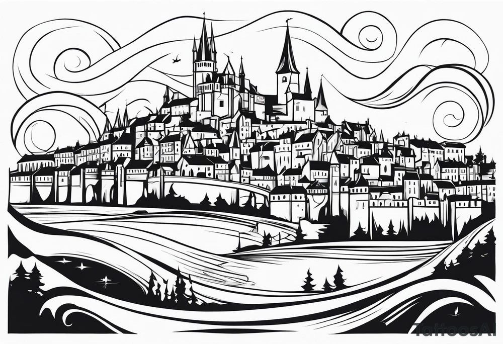 medieval city swirl
 vector tattoo idea