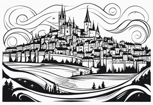 medieval city swirl
 vector tattoo idea