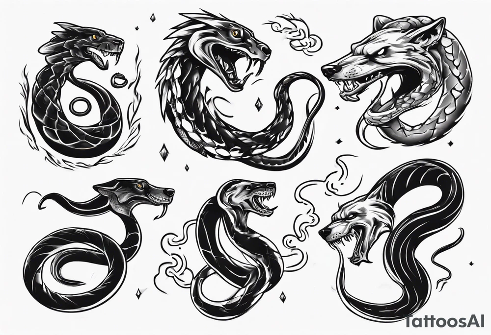 A snake fighting a dog tattoo idea