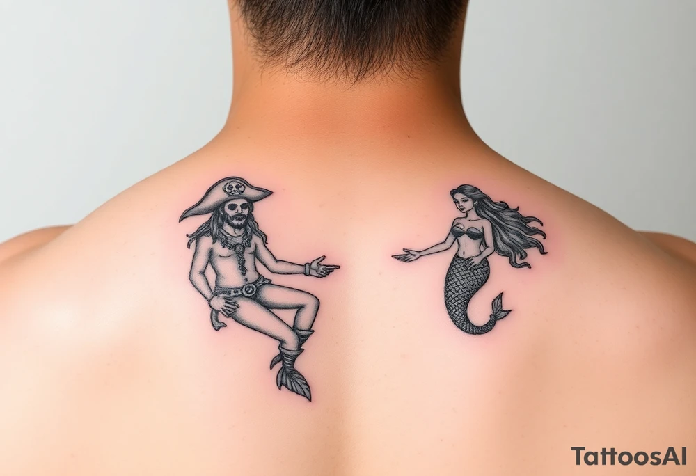 minimalist pirate and mermaid couples tattoos tattoo idea