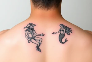 minimalist pirate and mermaid couples tattoos tattoo idea
