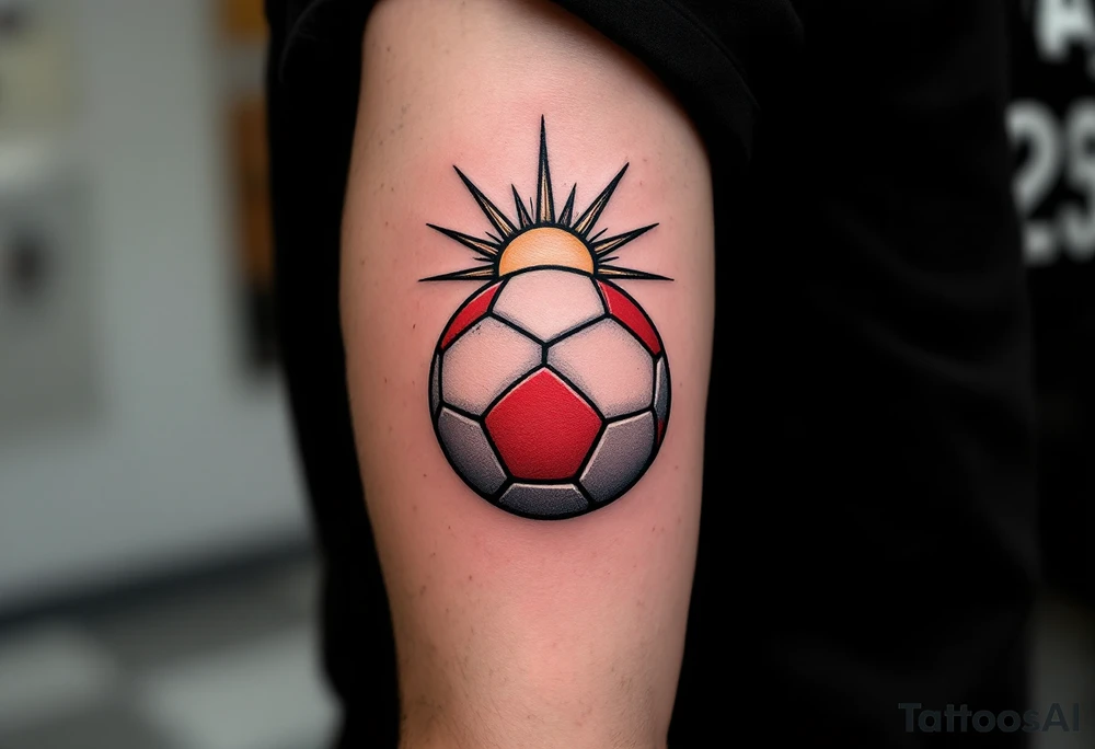 A red-and-white patterned ball with the Slavia star above it like a rising sun. tattoo idea