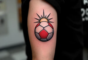 A red-and-white patterned ball with the Slavia star above it like a rising sun. tattoo idea
