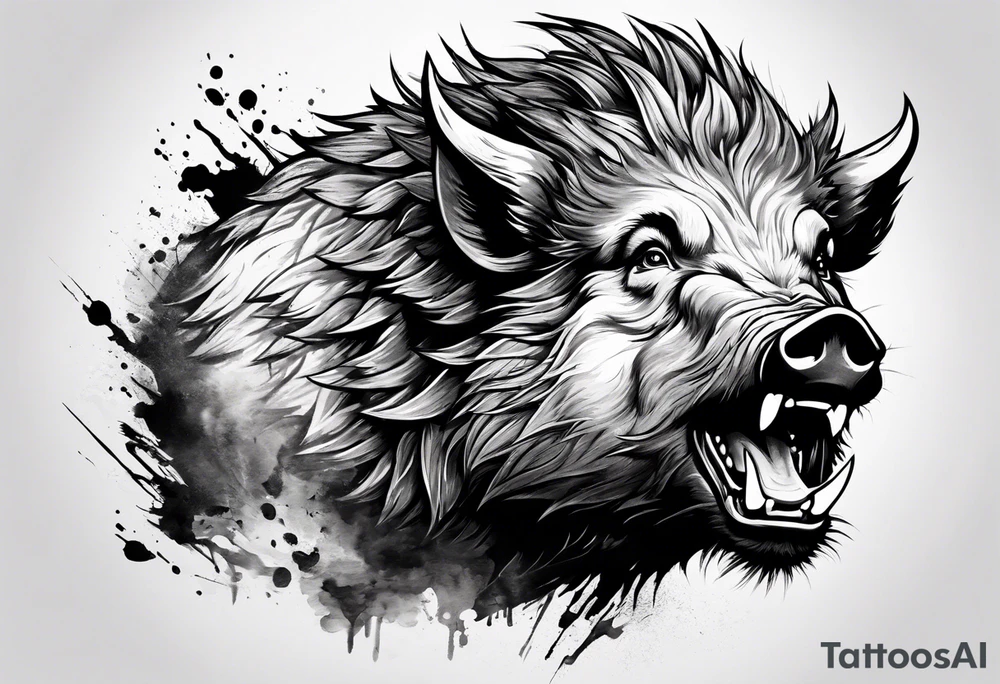 angry boar front tattoo idea