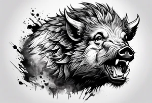 angry boar front tattoo idea