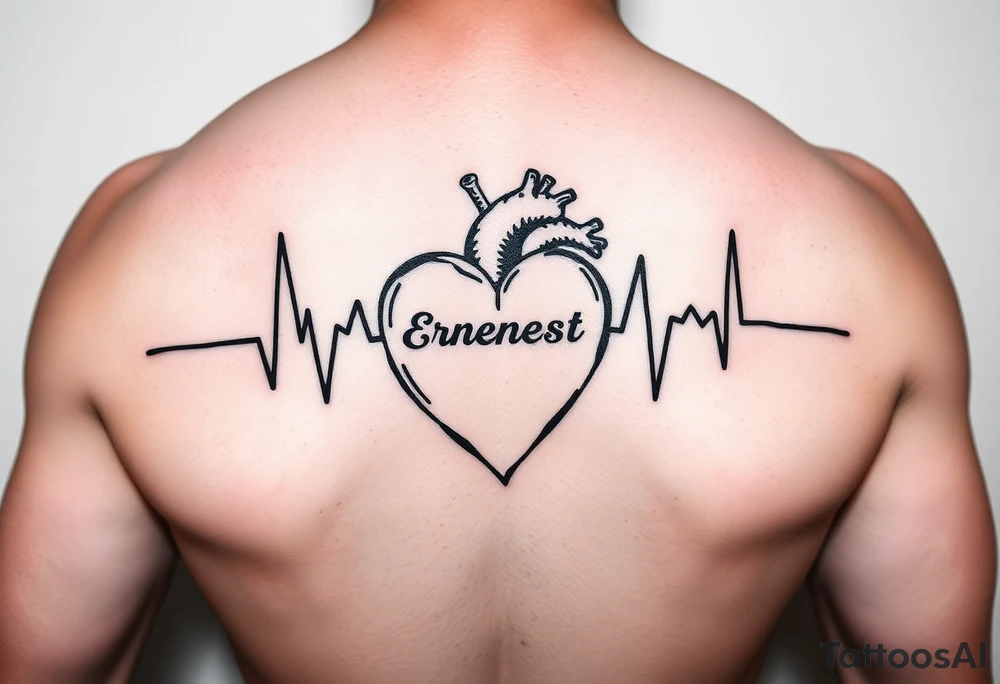 Heart beat with the name Ernest and a heart tattoo idea