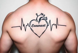 Heart beat with the name Ernest and a heart tattoo idea